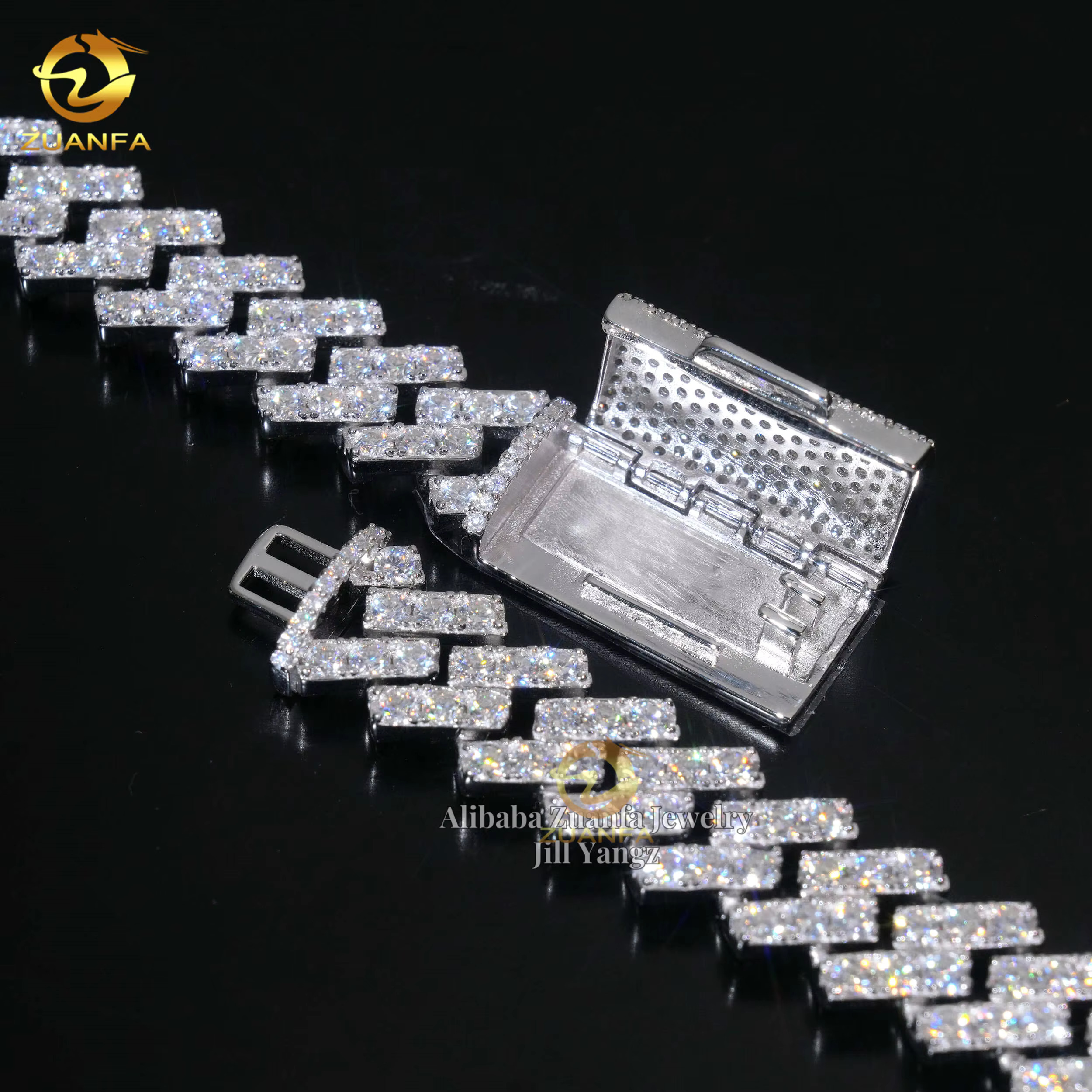 Ready to Ship Big Stone One Row 13mm Moissanite Cuban Link Chain Rapper Prong Chain Prong Hip Hop Necklace Rapper