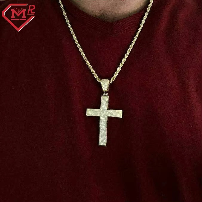 Hiphop Moissanite Cross Pendant 925 Sterling Silver Big Iced Cross Custom Vvs Moissanite Pendant