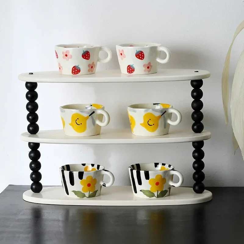 300ml Cute Hand Pinched Ceramic gs Hand drawn Flowers Coffee Cup Student Breakfast milk oatmeal cup Gift Off Water cups H251215