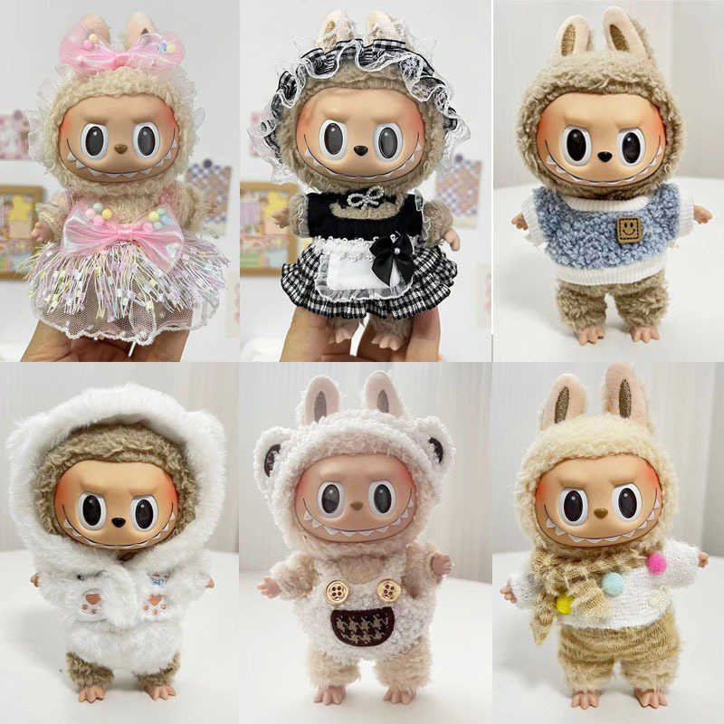 Doll Apparel 17cm blind box pull cloth for white teddy bear shoulder strap set circular smiling face shirt pendant cute clothesY2503072MPM