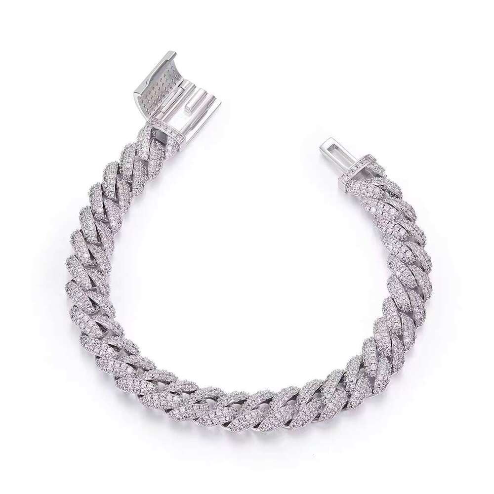 Qianjian Customized 10mm VVS Moissanite Sterg Sier Cuban Chain Unisex Hip Hop Anniversary Bracelet