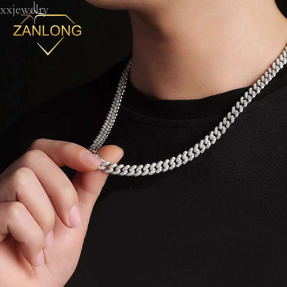 Zanlong 12763 Ready to Ship 8mm Hip Hop Ice Crystal Jewelry Sterg Sier D-vvs1 Dia Moissanite Cuban k NECKLACE