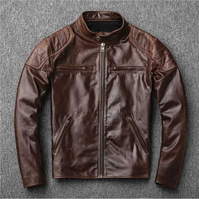 Men's Jackets Mens Genuine Leather Jacket Mountain Sheepskin Slims Smooths Your Silhouette Stand Collar Cropped Casual Simple Mens Wear z250308