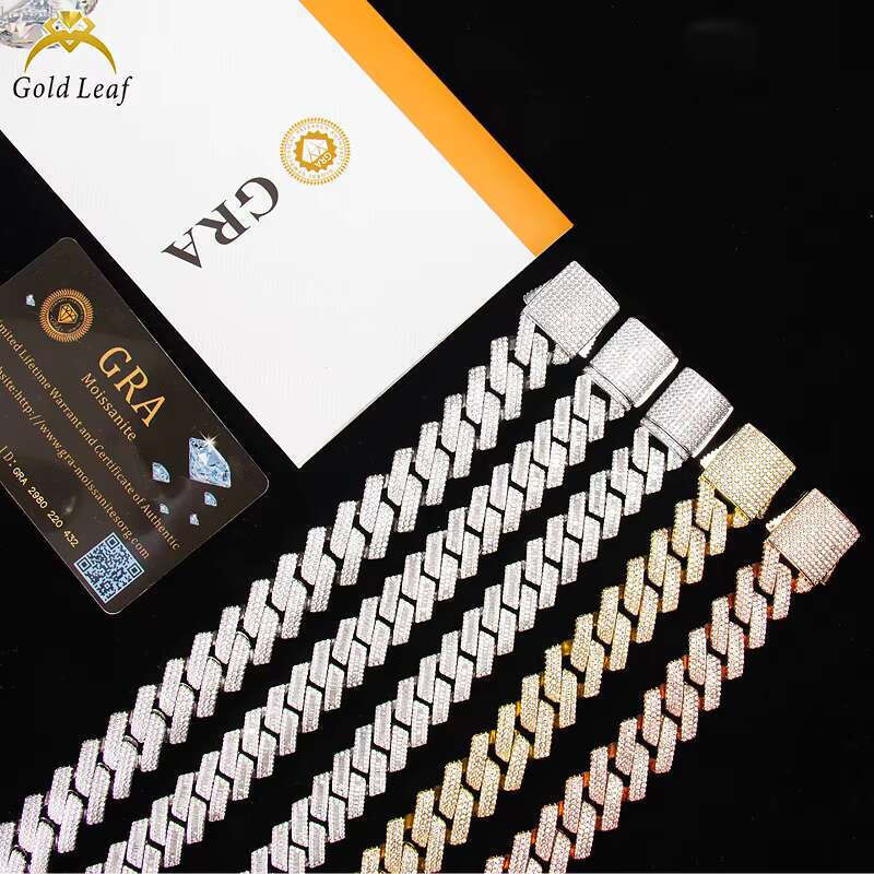 Goldleaf Fine Jewelry Sterg Sier Bracelet Hiphop k 8mm-20mm VVS Moissanite Cuban Chain