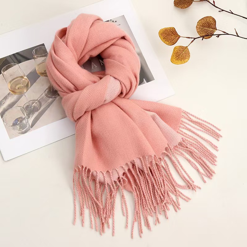 K123 Popular simple solid color imitation cashmere scarf for women, versatile fashion tassel shawl, high-end casual warm neck scarf