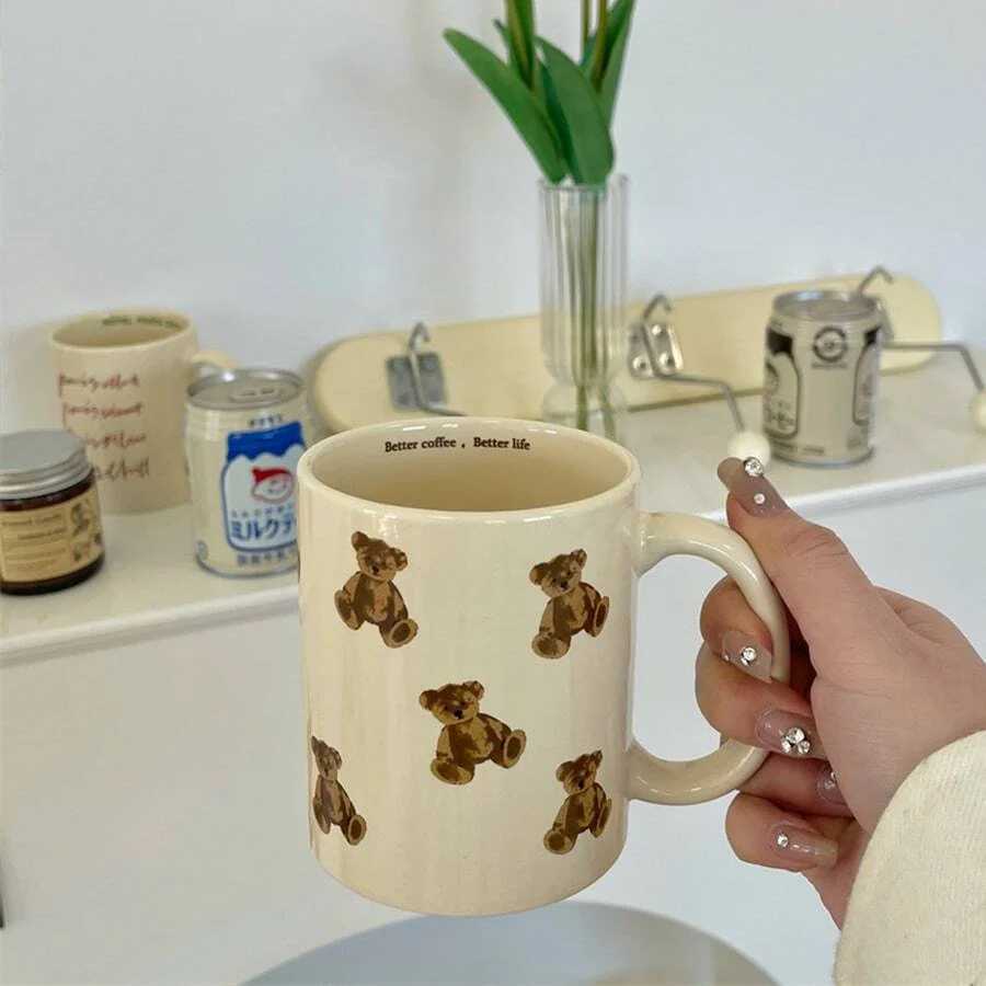 450ml Cute Bear Ceramic Cup Fun And Novel Gift For Ladies And Girls Coffee Cup Drinking Water Cup Y250307