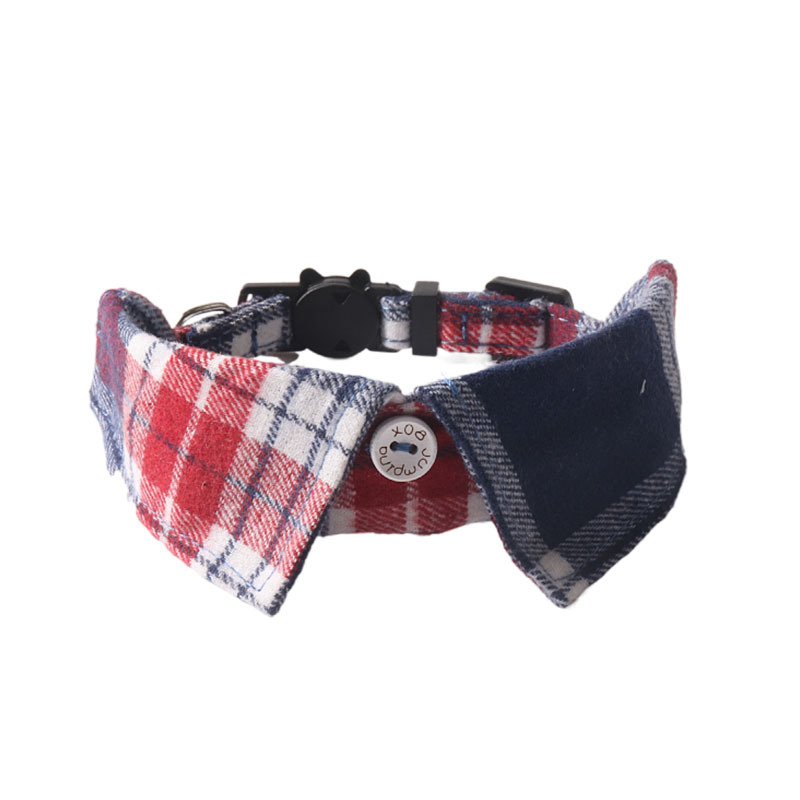 Plaid Pattern Shirt Style Cat Collar, Pet Bow Tie for Dogs Cat Tuxedo Collar, Adjustable Lapel Shirt Tie Collar with Metal Small Bell for Puppy Kitten