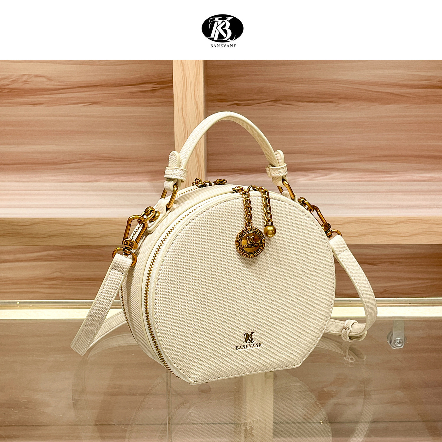 Banevanf/Queen Boni's New Chinese Embroidered Round Cake Light Luxury Fashion Versatile Cross Shoulder Bag 8512# Adjustable Strap