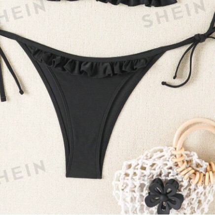 Fashion Bikini Swimsuit Black Fungus Edge Triangle Strap Bikini Beach