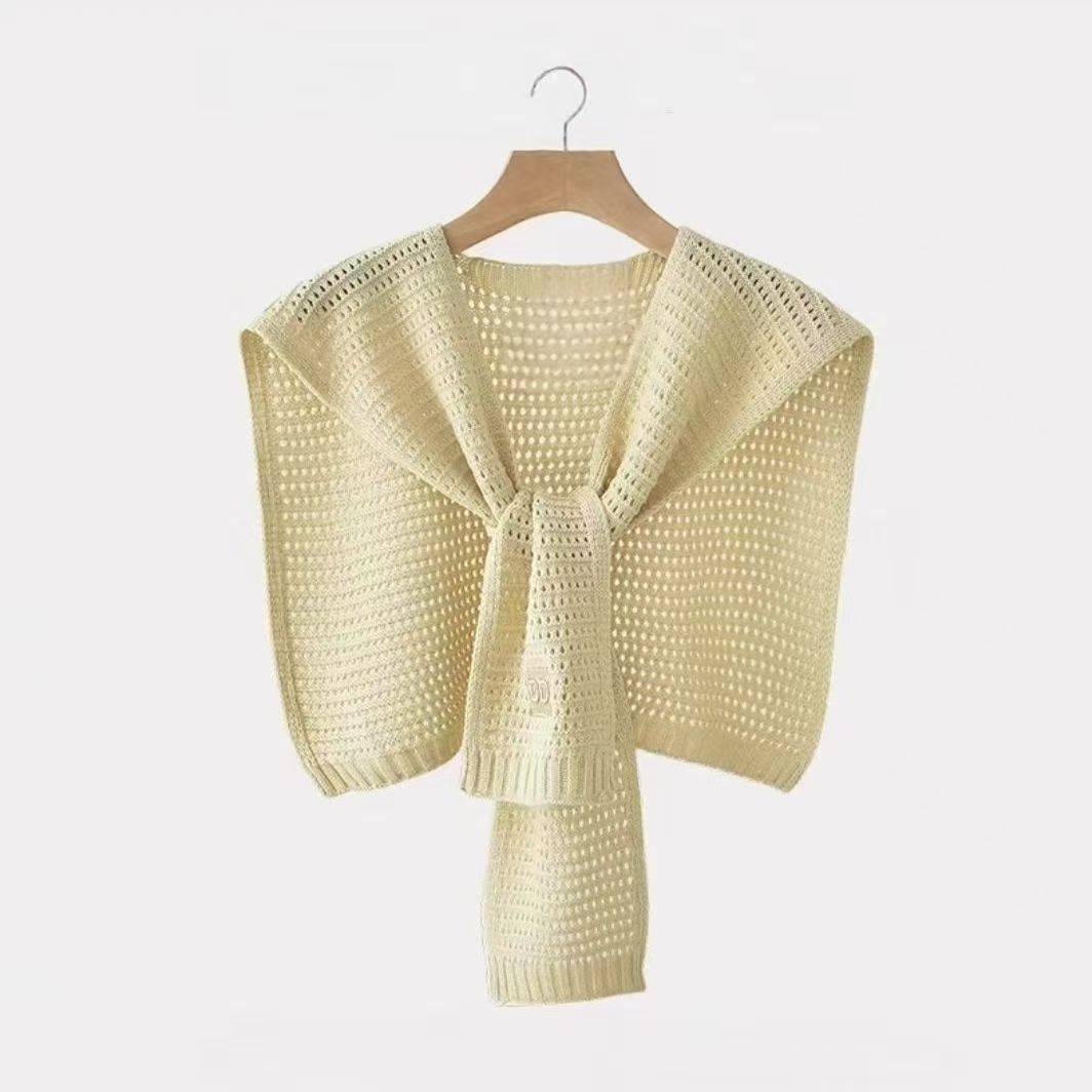 T249 new Korean knitted shawl female hollow small shoulder outdoor scarf pure color all-match spring and summer