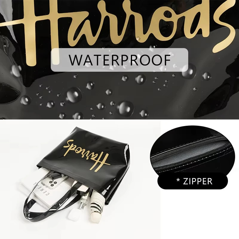 MABULA Letter Print PVC Waterproof Square Tote Handbag Trend London Style Shoulder Purse For Women Simple Eco Friendly Bag 250303