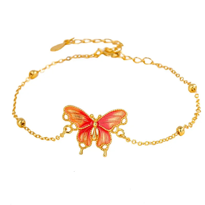 925 Sterling Silver Flying Butterfly Enamel Bracelet Lobster Clasp Chain for Women Holiday Anniversary Gifts 250303