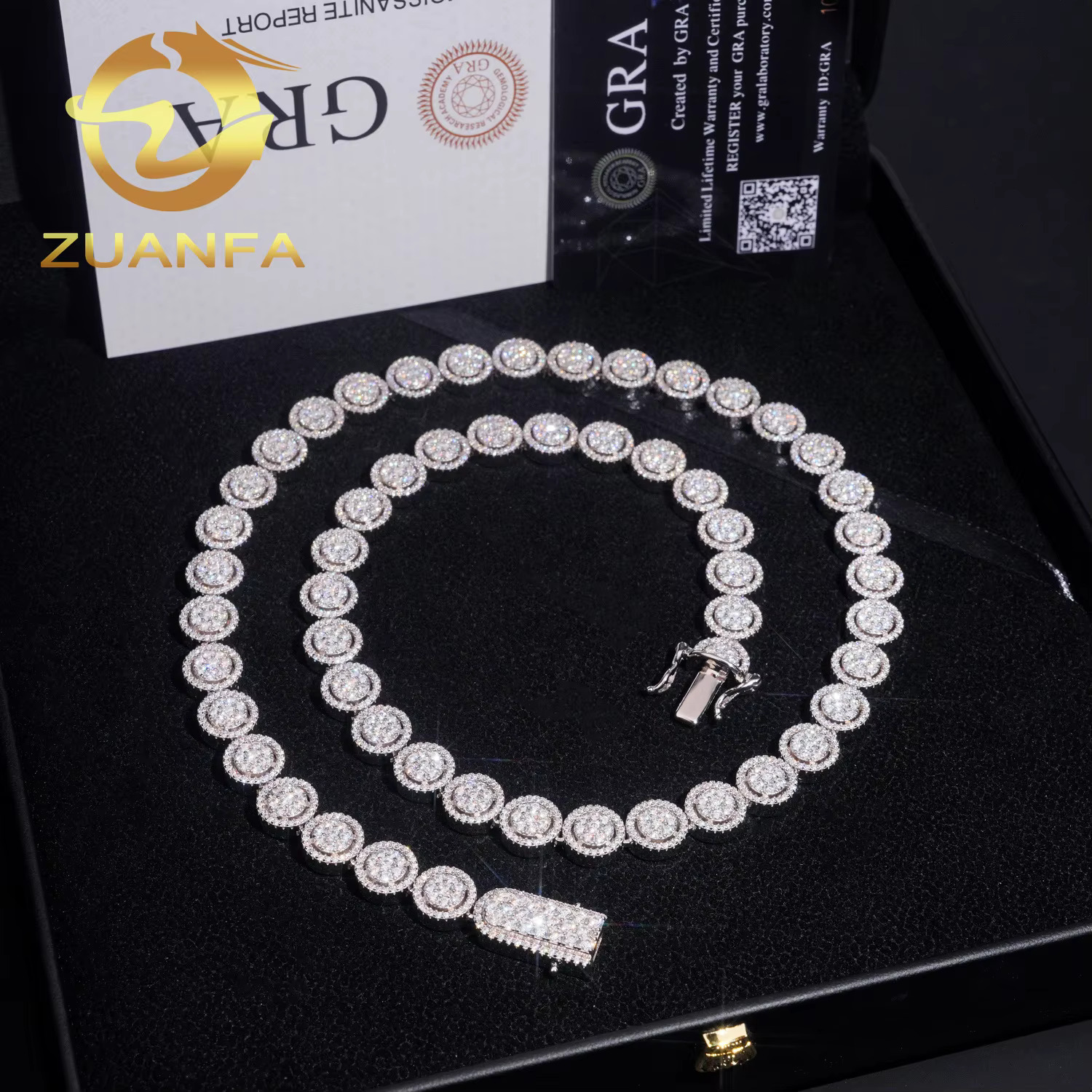 10mm Cluster Pass Diamond Tester Moissanite Hip Hop Cuban Chain 925 Silver Moissanite Cuban Lnk Chain