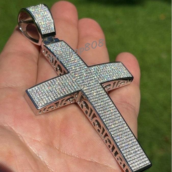 Hiphop Moissanite Cross Pendant 925 Sterling Silver Big Iced Cross Custom Vvs Moissanite Pendant