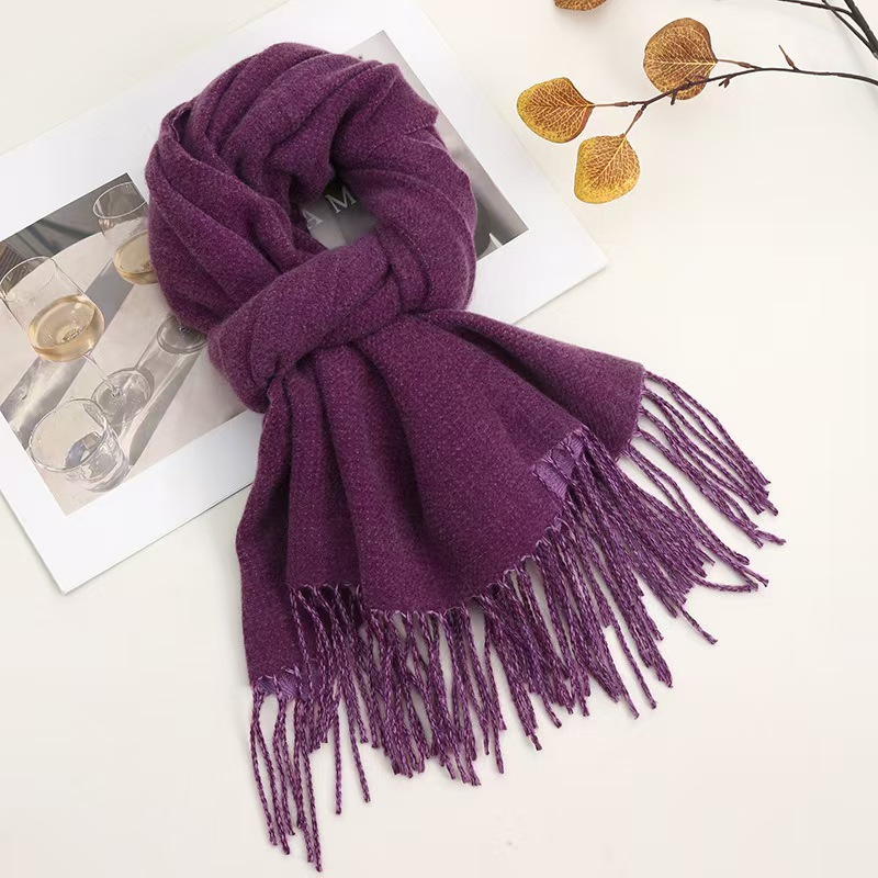 K123 Popular simple solid color imitation cashmere scarf for women, versatile fashion tassel shawl, high-end casual warm neck scarf