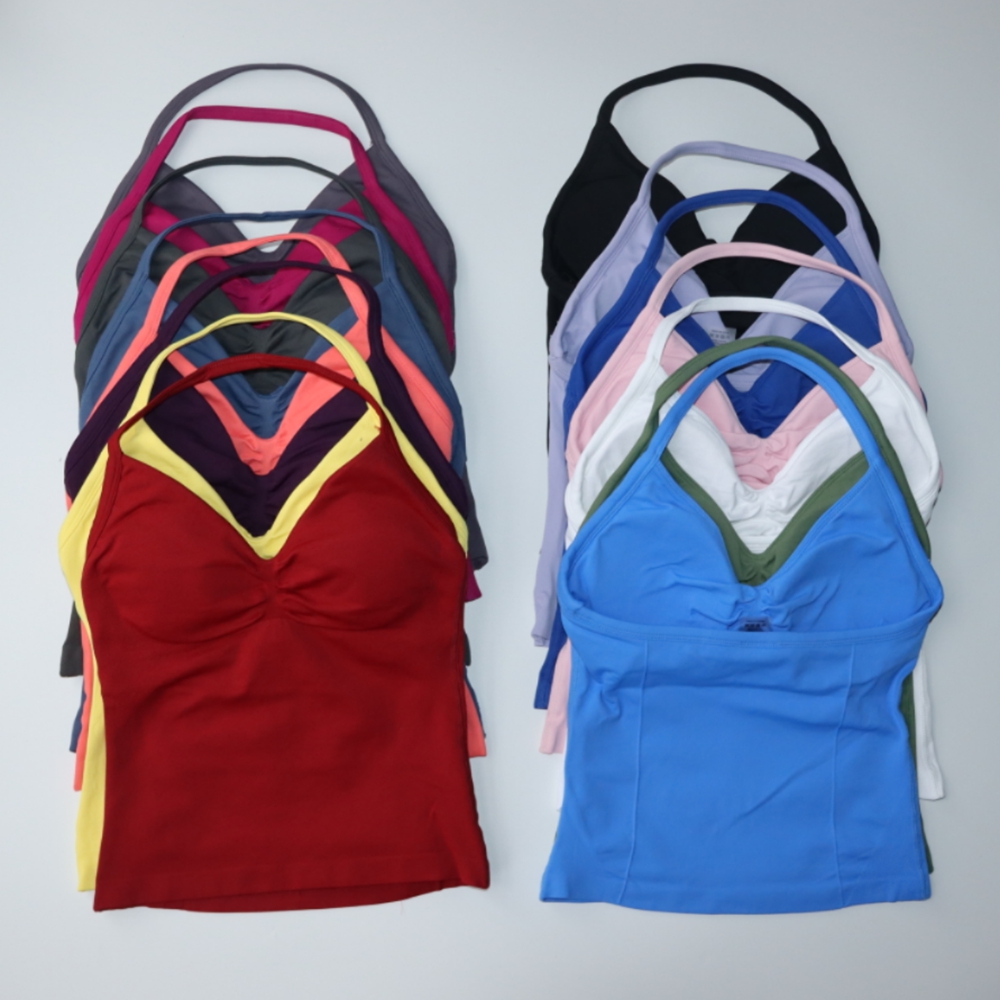 New Longline Strappy Top Sports Vest Women Seamless Yoga Tank Tops Ruched Backless Gym Clothes Workout Sleeveless Shirts With Chest Padded Outfit Bra