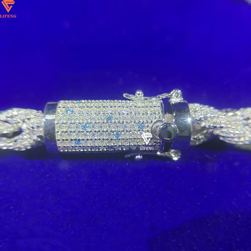 Hot Sale 8mm Iced Out VVS Moissanite Rope Chain Necklace White Gold Ready to Ship 925 Silver Rope Chain Fine Diamond Necklace