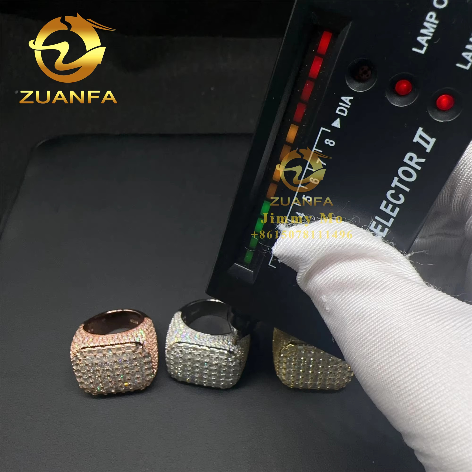 Drop Shipping Fashion Style GRA Certificate Iced Out Hip Hop Vvs Baguette Moissanite Diamond 925 Sterling Silver Ring Men