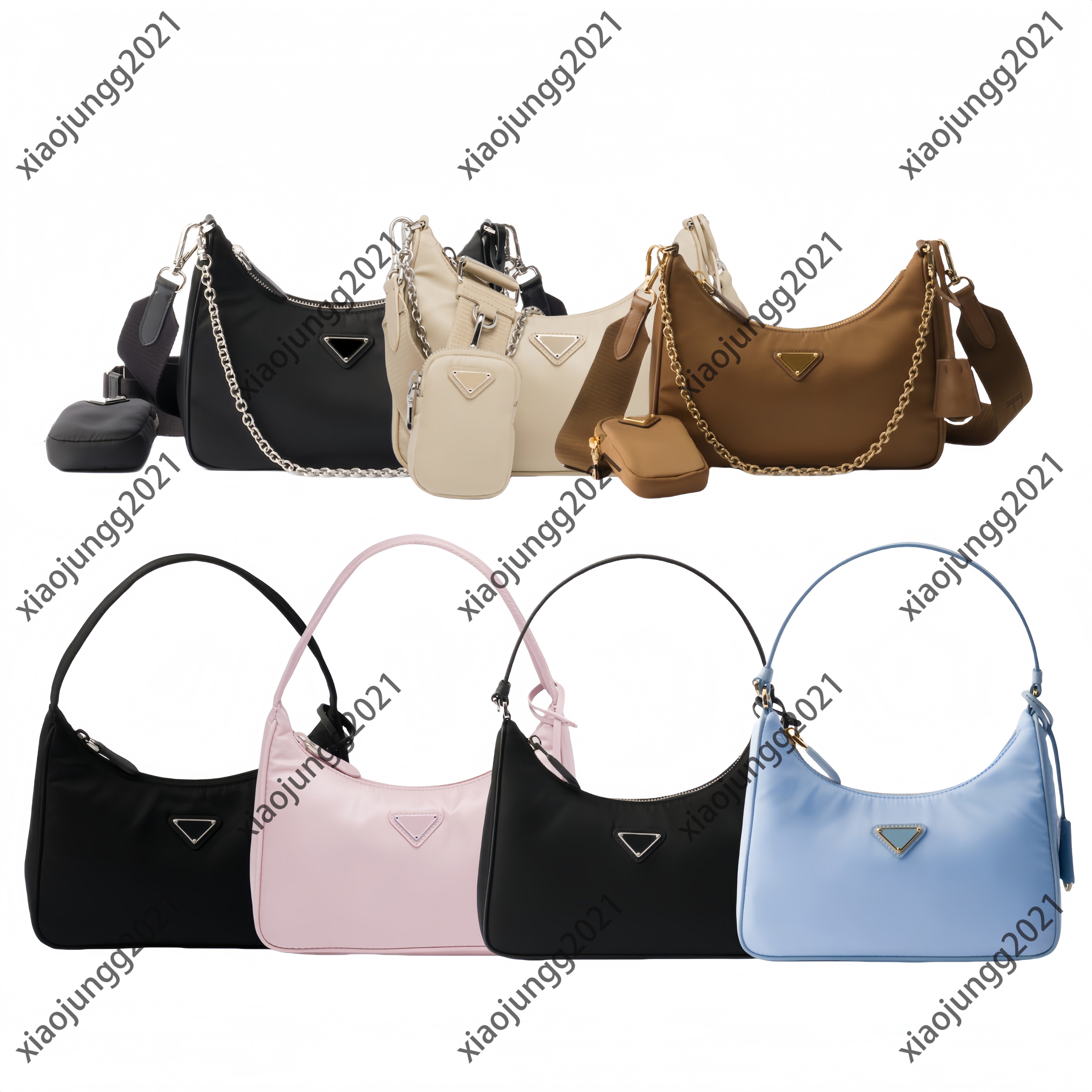 Womens Man three-piece purses Nylon Shoulder Bags Luxurys Designer bag top quality hobo handbags black Cross body bag fashion tote clutch chain underarm bag straps