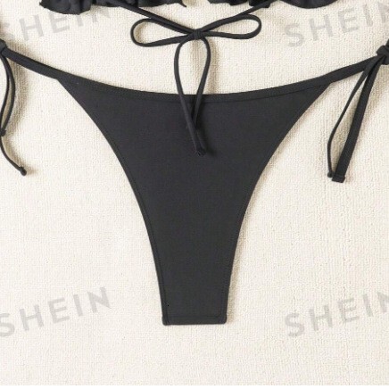 Fashion Bikini Swimsuit Black Fungus Edge Triangle Strap Bikini Beach