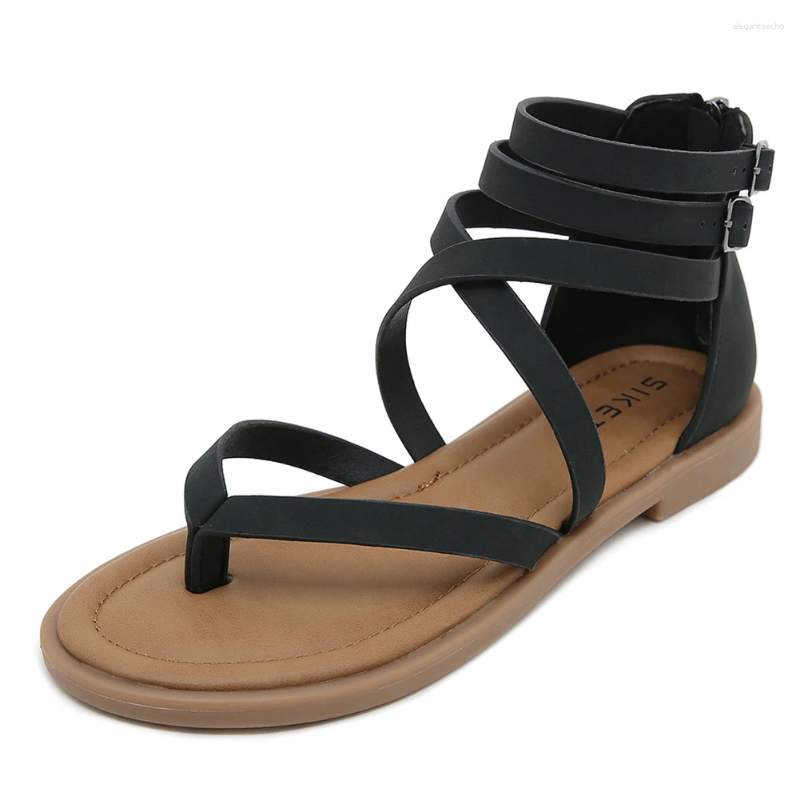 2025 S Fashion Designer Sandals Women Strappy Clip Toe With Zipper Flat Gladiator Comfortable Casual Summer For Holiday Party