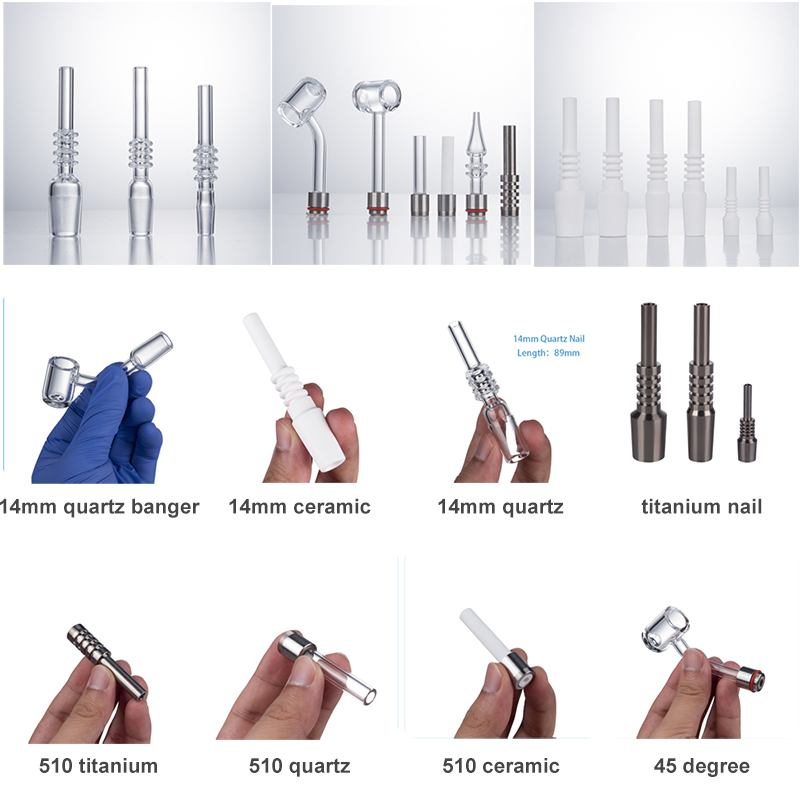 ZHYD001 10mm 14mm 19mm 510 Thread Quartz Titanium Ceramic Nail Quartz Banger Nail 45/90 Degree For Dab Rig Glass Water Bong Smoking Pipe