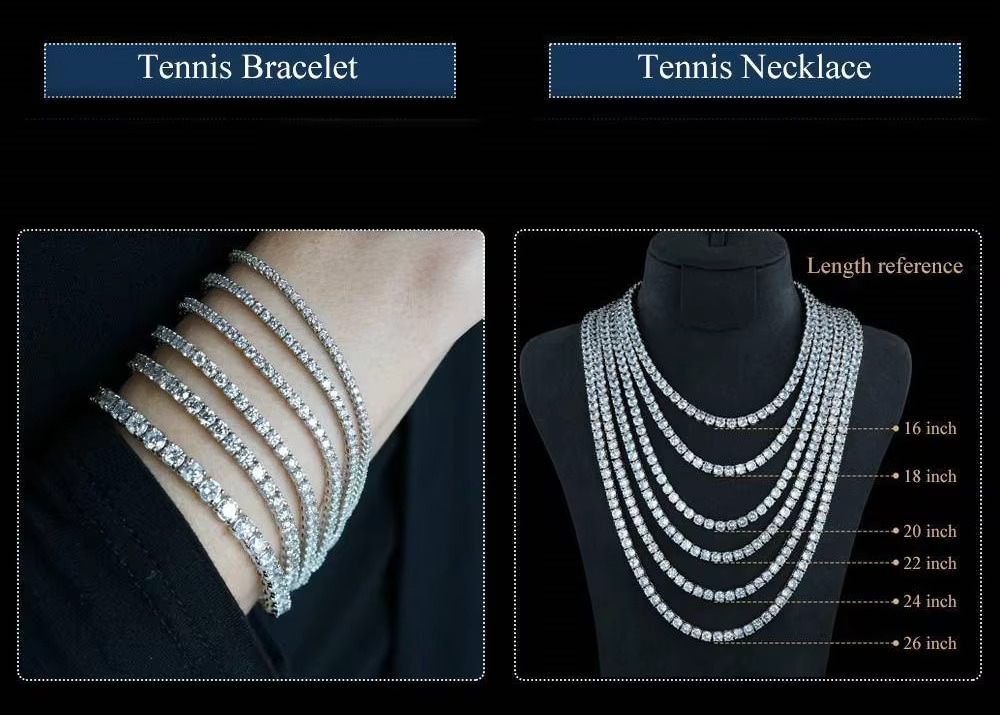 Hip Hop Necklace 2mm 3mm 4mm 5mm 6.5mm Iced Out 925 Silver Vvs Moissanite Tennis Chain