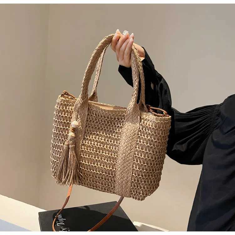 Woven bag Instagram casual shoulder bag large capacity woven vegetable basket single shoulder cross bagXJ250308