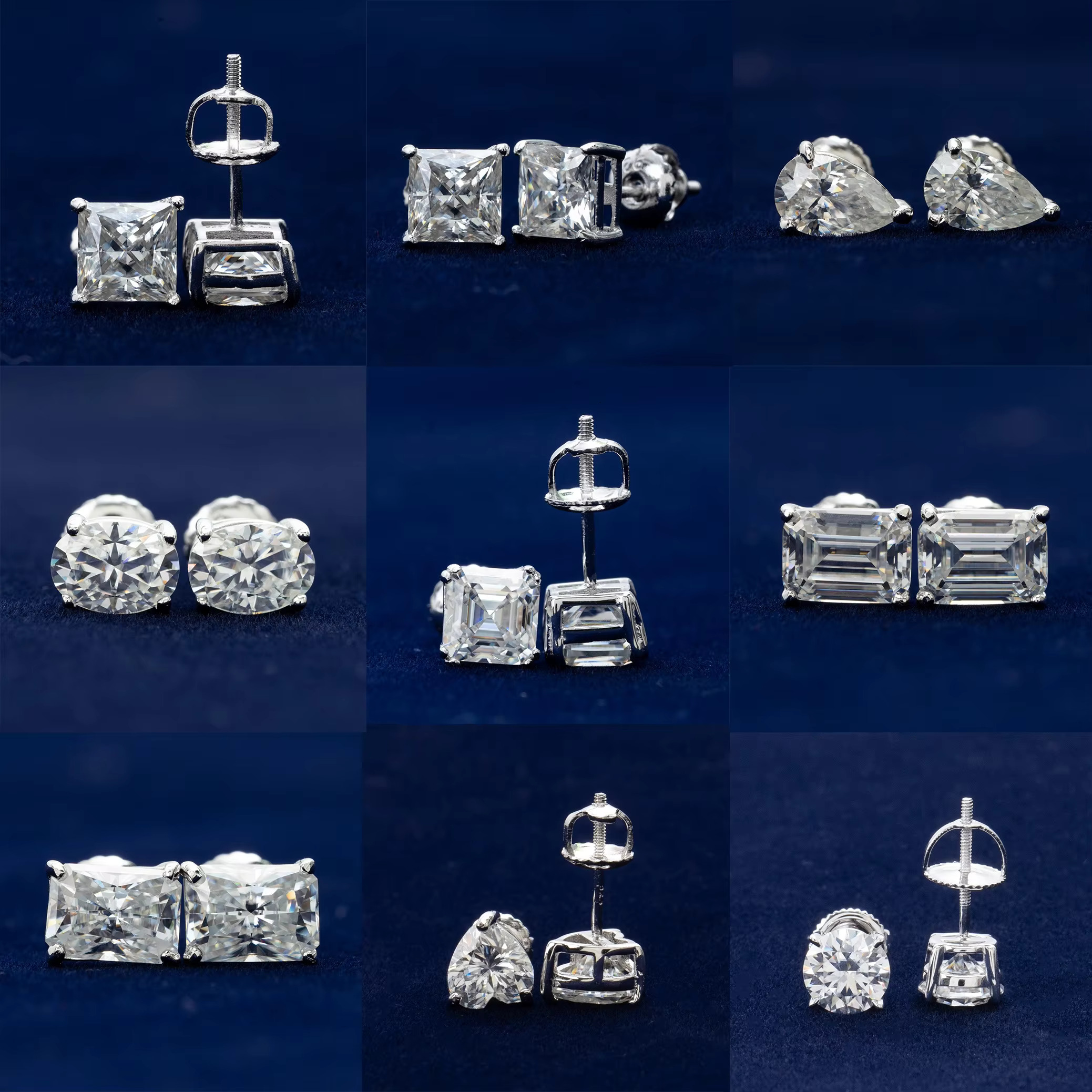 Iced Out 925 Silver Moissanite Stud Earrings 15mm 8mm 6.5mm Available Screw Back Diamond Ear Stud with GRA Certificate