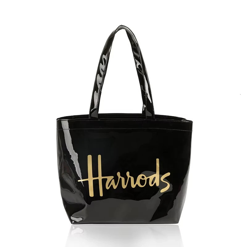 MABULA Letter Print PVC Waterproof Square Tote Handbag Trend London Style Shoulder Purse For Women Simple Eco Friendly Bag 250303