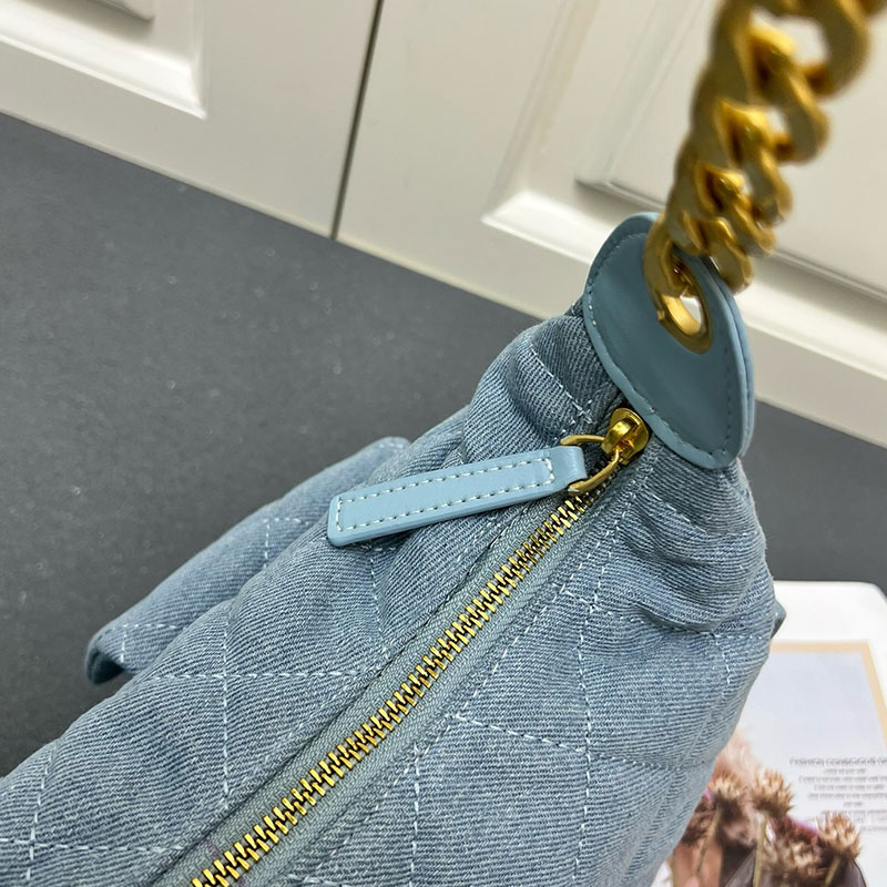 25c High Quality Shoulder Designer hobo Double Pocket Chain Leather Large Capacity Hippie Crossbody Bag Summer Blue Womens