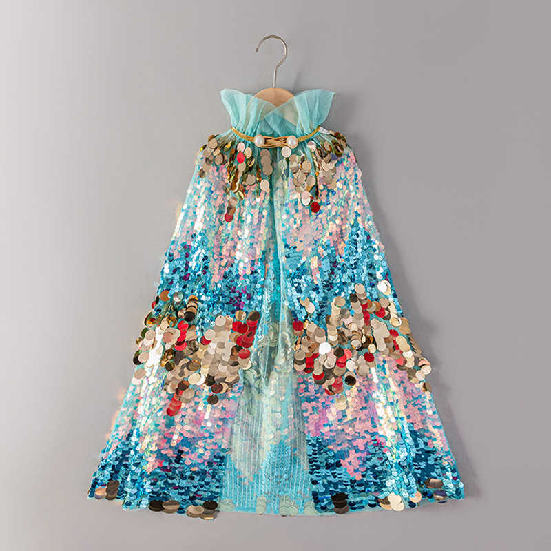 Girl's Dresses Shining Bead 2025 New Girl Mermaid Cloak Cute Princess Long Sparkling Cloak for Women Y2503074F4G