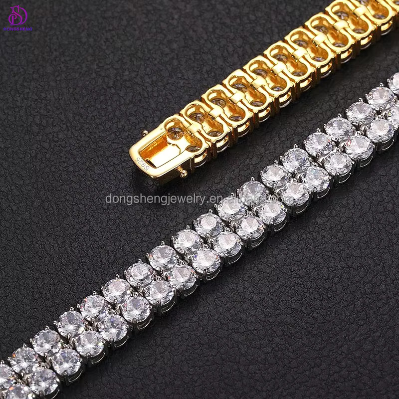 925 Silver Fine Jewelry Bracelet 4mm 2 Row Hip Hop Tennis Bracelet Iced Out VVS Moissanite Tennis Bracelet for Mens