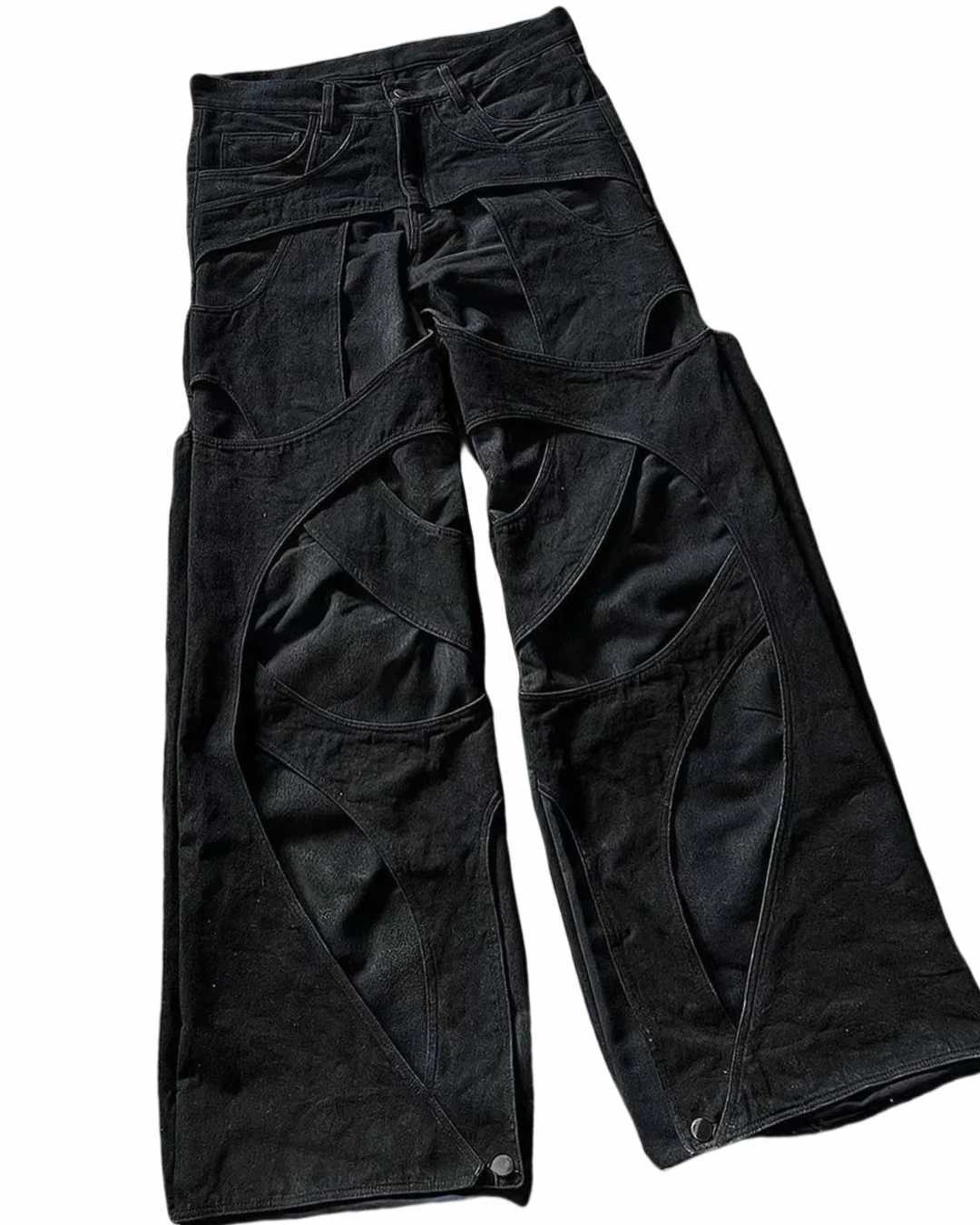 Streetwear Gothic Cargo Pants Men Harajuku Hollow Patch Baggy Jeans Vintage Distressed Floor Length Wide Legs Pants Y2K TrousersT250310