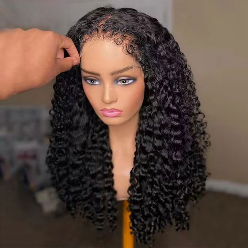 Free shipping New Long Kinky Curly Frontal 4C Edges Wigs 360 Transparent Lace Front Human Hair Wig Natural Hairline
