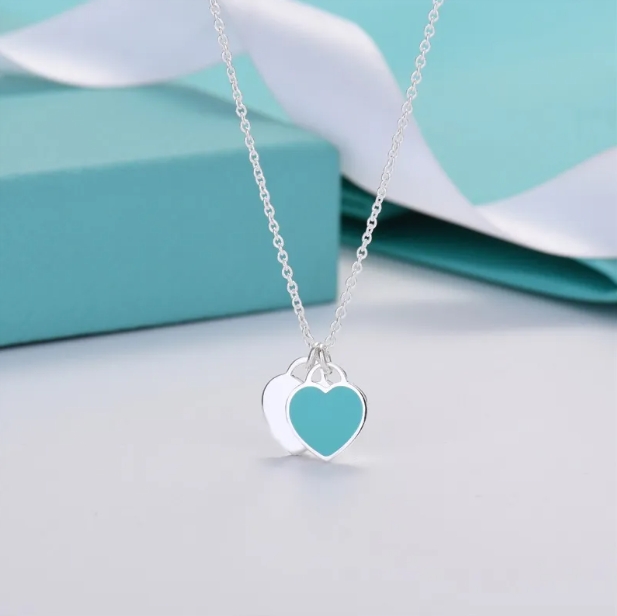 Pendant Necklaces Double Heart Design Pendant Necklace with Diamond Accents in Gold Plate - Romantic Fashion Accessory