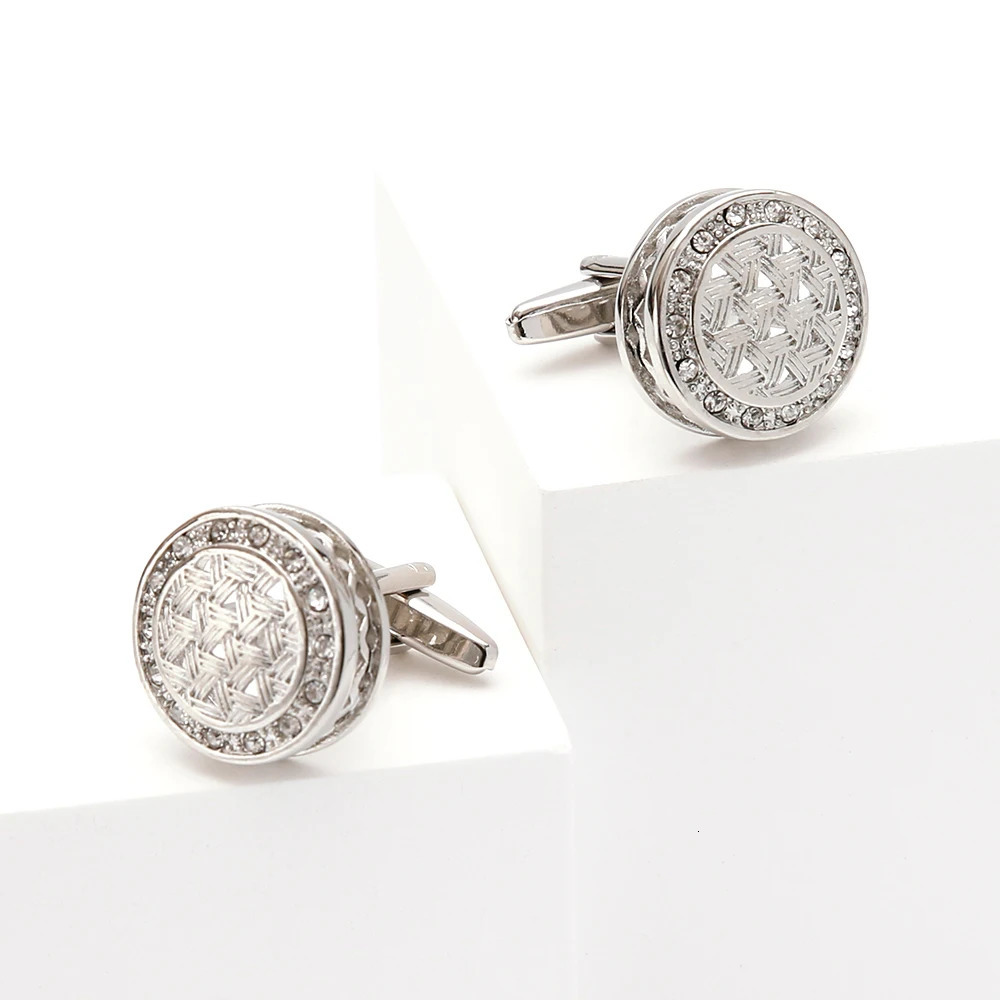 Mens Cufflinks Silver Color TOMYE XK22S034 French Shirt Round White Crystal Cuff Links Business Button Wedding Jewelry 250227