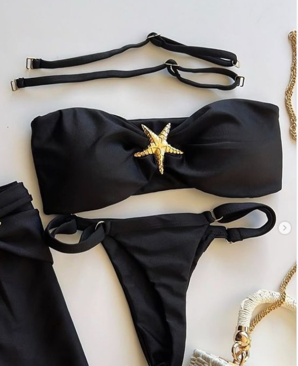 2025 New Metal Jewelry Bikini Split Swimsuit Fashion Adjustable Tight Bikini