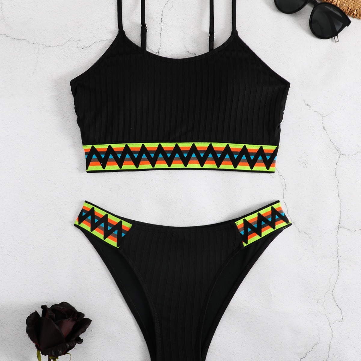 New Bikini Solid Color Gathering Backless Fashion Bikini Split High Waist Swimsuit