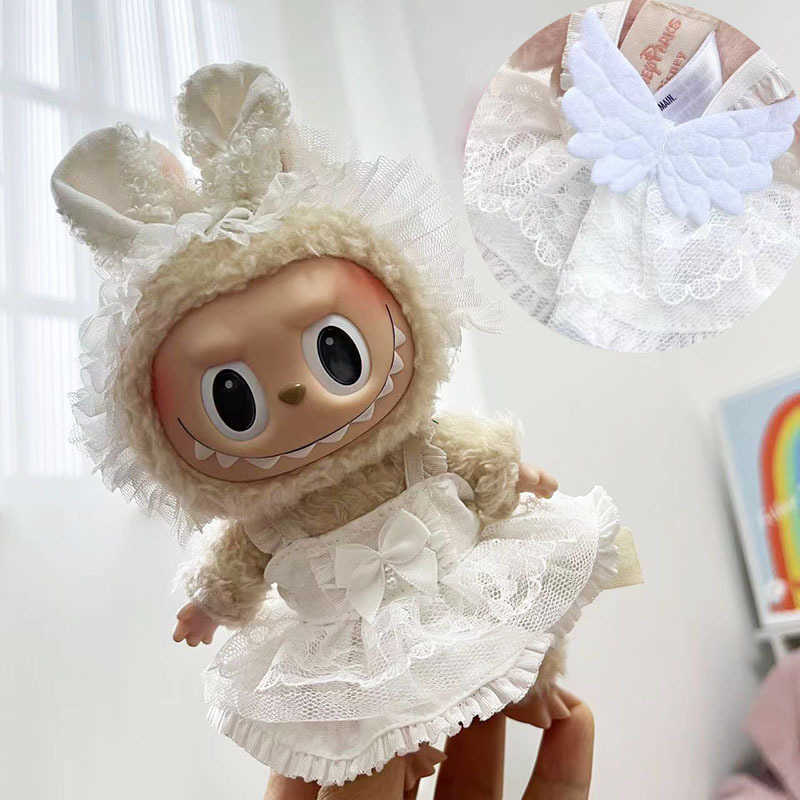 Doll Apparel 17cm blind box pull cloth for white teddy bear shoulder strap set circular smiling face shirt pendant cute clothesY2503072MPM