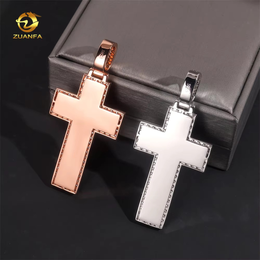 Ready Shipping Hip Hop Jewelry Cross Vvs Moissanite Pendant Silver 925 Iced Out Moissanite Baguette Cross Pendant With Chain
