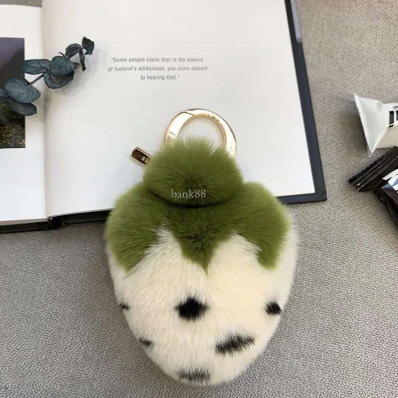 Keychains Ring-Pendant Keychain Car-Charm-Pendant Lady's Bag Pendant Real Rex Fur Fashion Toy Strawberry Tri