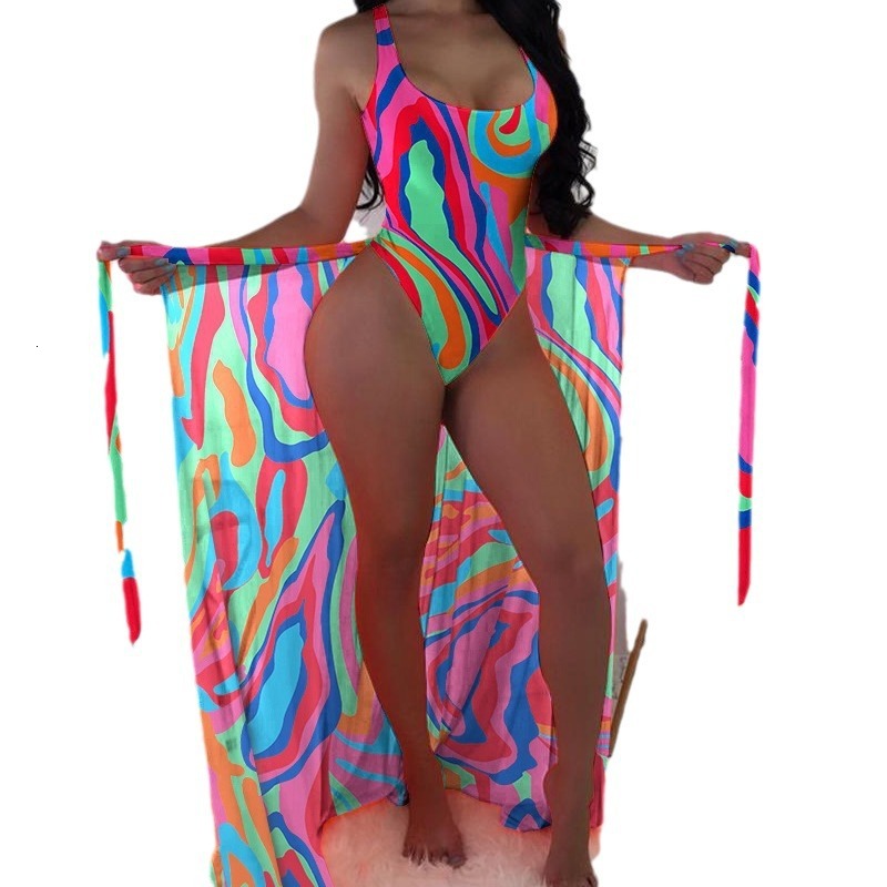 New One-piece Swimsuit Bikini Womens Swimsuit Multi-color Printed Swimsuit One-piece Mesh Bikini