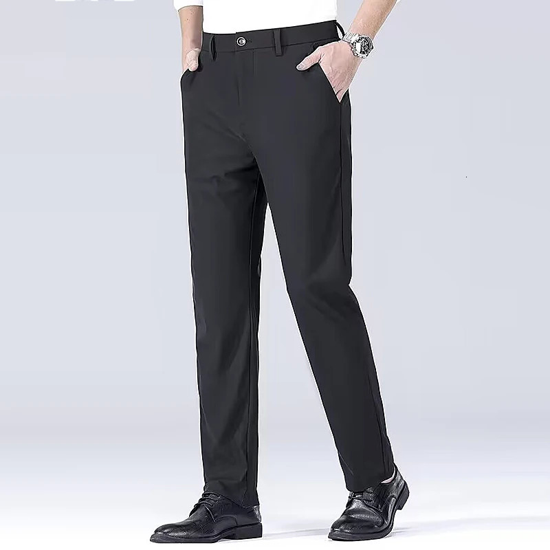 Mens smart casual pants elastic sports mens quick drying pants spring and autumn straight leg office black work pants 250305Z