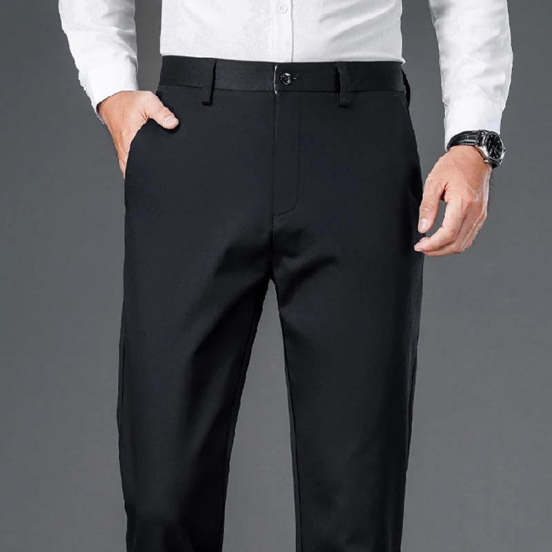 Mens smart casual pants elastic sports mens quick drying pants spring and autumn straight leg office black work pants 250305Z