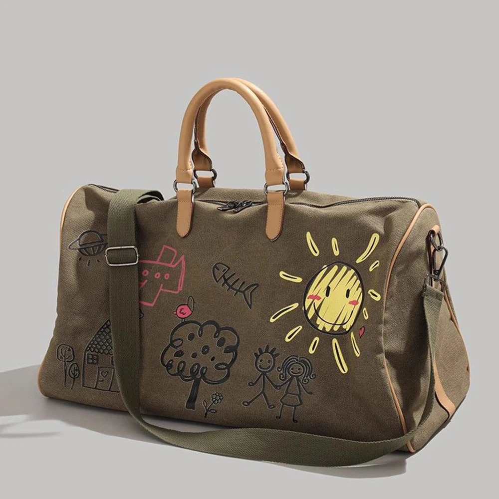 2023 Boston Canvas Bag Stylish Graffiti Design Can Be Carried or Used on One Shoulder for Travel and Golf 250304