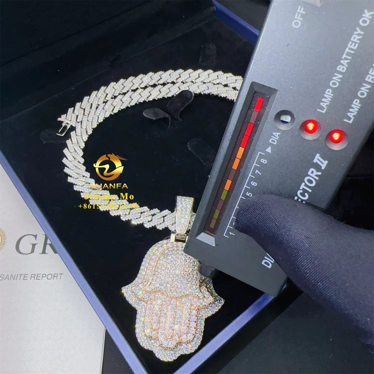 New Design Iced Out Shining Jewelry Hip Hop Pendant 925 Silver Two Tone White+Rose VVS1 Moissanite Diamond Hamsa Pendant
