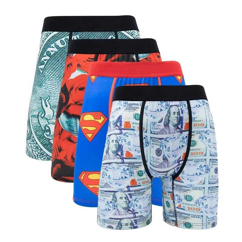 Men's Shorts 4Pcs Fashion Print Men Underwear Boxer Cueca Male Panties Lingerie Men Underpants Boxershorts Sexy Briefs Boxers S-XXL Trunks Y25030