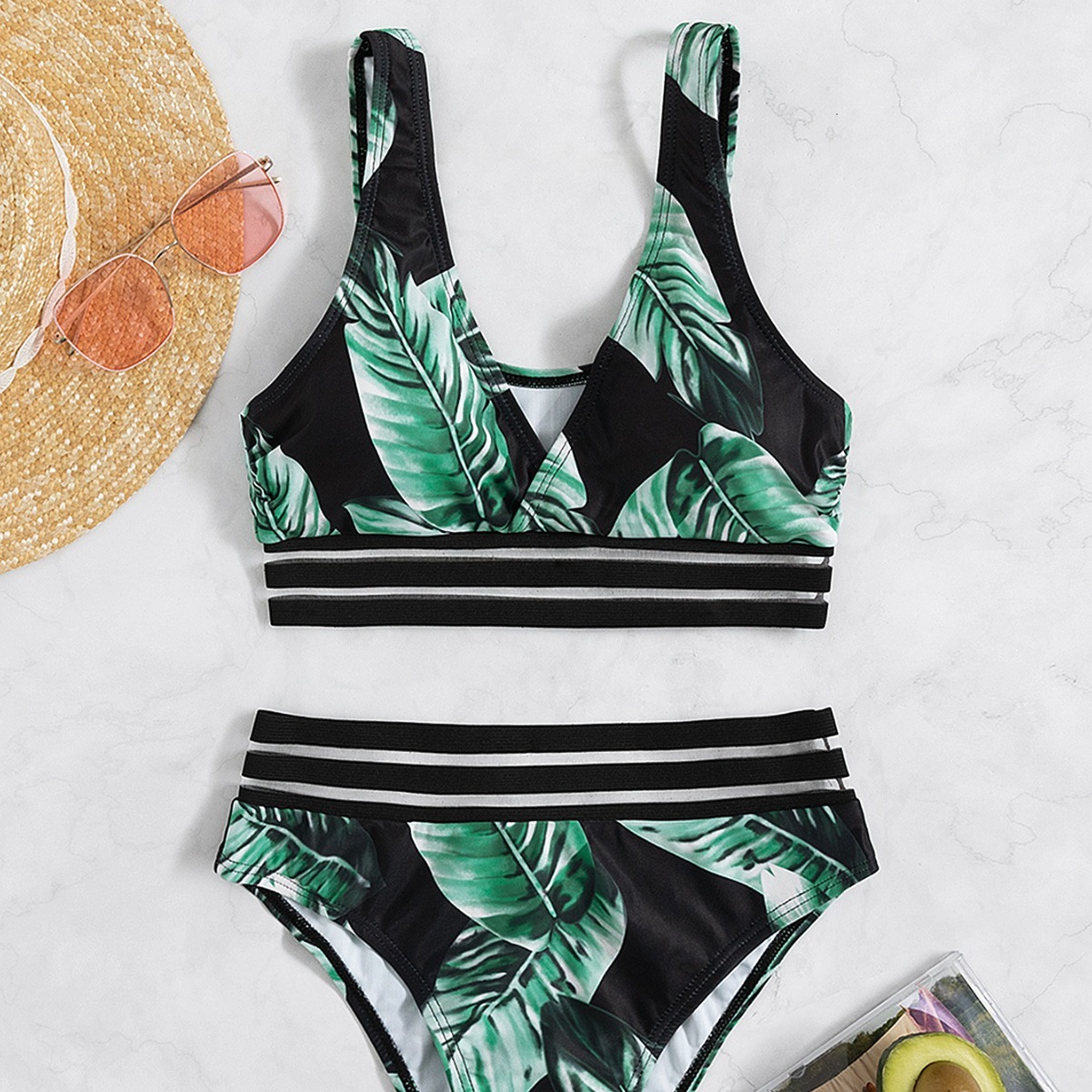 New Leaf Printed Bikini Shoulder Strap Split Fashion Swimsuit Womens Bikini