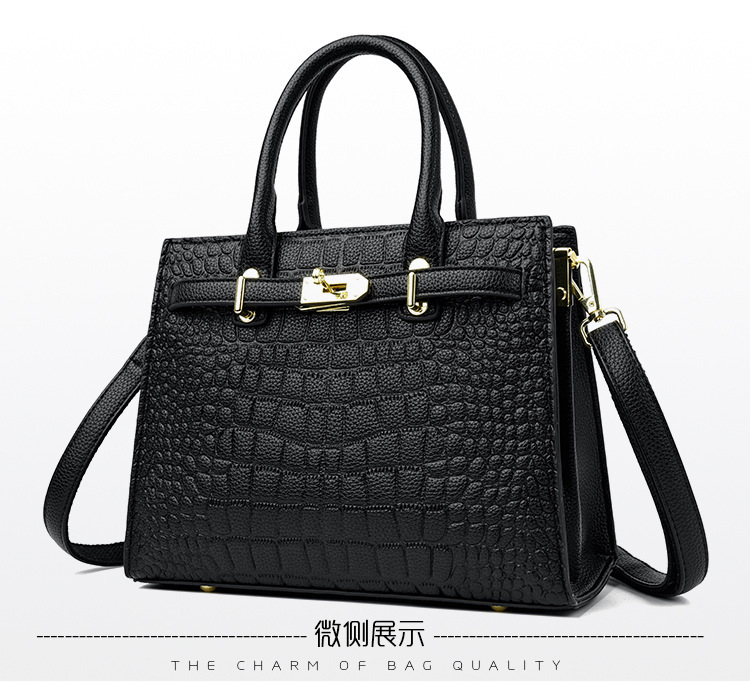 2025 New Crocodile Pattern Fashion Designer High Quality Women s Texture Large Capacity Handbag Stone Pattern Black Single Shoulder Handbag Crossbody 